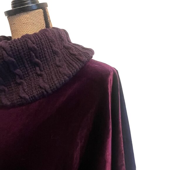 Weekend by Suzanne Betro Purple  Velour & Cable Knit Cowl Neck Tunic XL - Picture 2 of 10